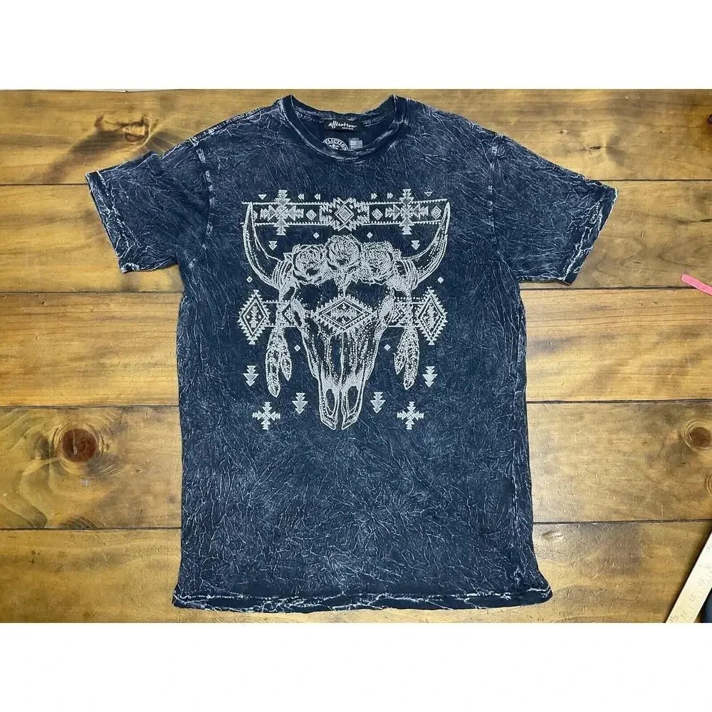 Affliction Boutique Womens Skull Bull Bling T-Shirt Large